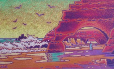 Schilderij getiteld "côte sud maroc" door Gilles Mével, Origineel Kunstwerk, Pastel Gemonteerd op Karton