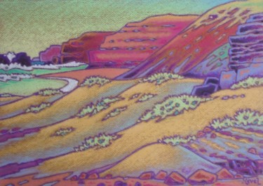 Malerei mit dem Titel "plage sud maroc" von Gilles Mével, Original-Kunstwerk, Pastell Auf Karton montiert