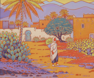 Pintura intitulada "le village cactus" por Gilles Mével, Obras de arte originais, Acrílico Montado em Armação em madeira