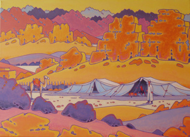 Pintura intitulada "paysage du sinaï" por Gilles Mével, Obras de arte originais, Acrílico Montado em Armação em madeira