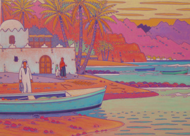 绘画 标题为“la mer rouge à dahab” 由Gilles Mével, 原创艺术品, 丙烯 安装在木质担架架上