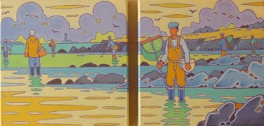 Peinture intitulée "pêche à pied 1" par Gilles Mével, Œuvre d'art originale, Acrylique Monté sur Châssis en bois
