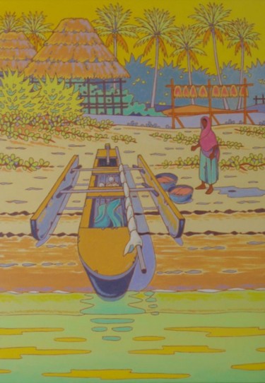 Peinture intitulée "plage de zanzibar" par Gilles Mével, Œuvre d'art originale, Acrylique Monté sur Châssis en bois