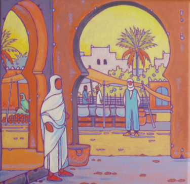 Painting titled "le souk" by Gilles Mével, Original Artwork, Acrylic Mounted on Wood Stretcher frame