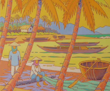 Pintura intitulada "mer de chine.vietnam" por Gilles Mével, Obras de arte originais, Acrílico Montado em Armação em madeira