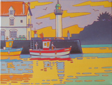 Painting titled "sauzon,belle-ile" by Gilles Mével, Original Artwork, Acrylic Mounted on Wood Stretcher frame