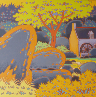 Peinture intitulée "rochers à houelgoat" par Gilles Mével, Œuvre d'art originale