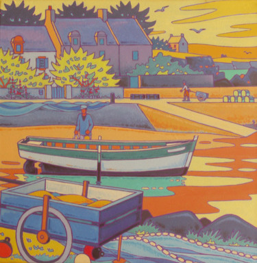 Painting titled "portivy jaune et bl…" by Gilles Mével, Original Artwork