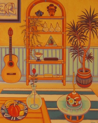 Картина под названием "interieur en jaune" - Gilles Mével, Подлинное произведение искусства, Акрил Установлен на Деревянная…