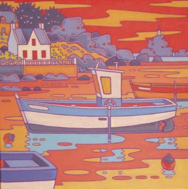 Peinture intitulée "Loguivy en rouge" par Gilles Mével, Œuvre d'art originale, Acrylique Monté sur Châssis en bois