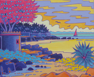 Malarstwo zatytułowany „plage de keraude” autorstwa Gilles Mével, Oryginalna praca, Akryl Zamontowany na Drewniana rama noszy