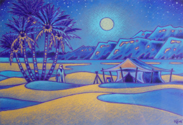 Peinture intitulée "pleine lune dans le…" par Gilles Mével, Œuvre d'art originale, Pastel