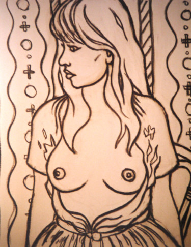 Dessin intitulée "nu feminin" par Gilles Mével, Œuvre d'art originale, Fusain
