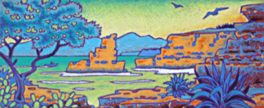Peinture intitulée "côte en Algarve" par Gilles Mével, Œuvre d'art originale, Pastel