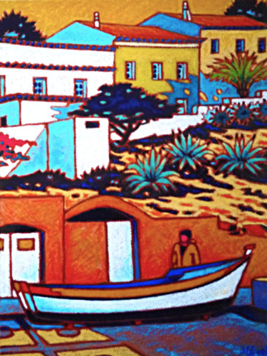 Painting titled "Carvoero : Algarve" by Gilles Mével, Original Artwork, Pastel