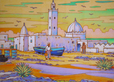 Painting titled "le marabout" by Gilles Mével, Original Artwork, Pastel Mounted on Cardboard