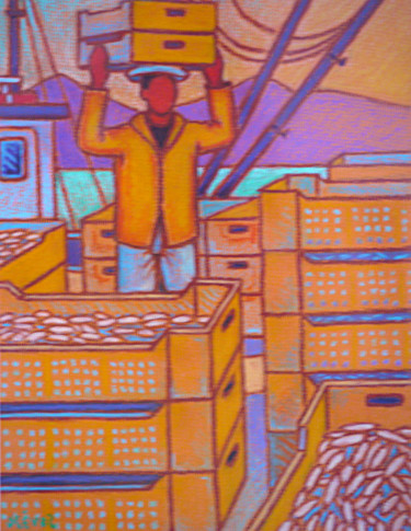 Peinture intitulée "pêcheur à sidi ifni" par Gilles Mével, Œuvre d'art originale, Pastel Monté sur Carton