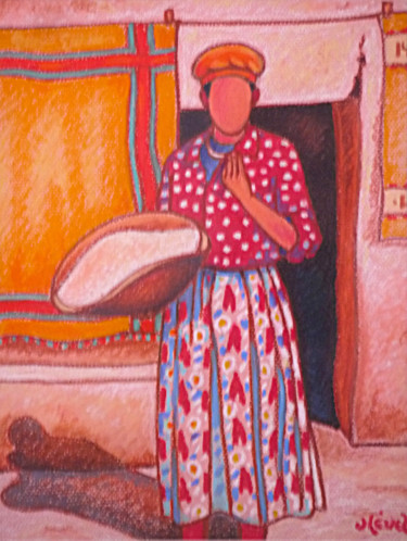 Pintura intitulada "femme Berbère" por Gilles Mével, Obras de arte originais, Pastel