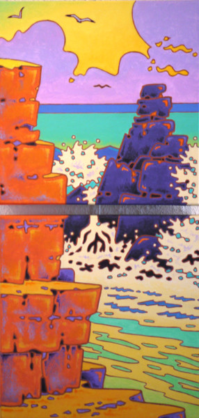 Peinture intitulée "côte sauvage . Quib…" par Gilles Mével, Œuvre d'art originale, Acrylique Monté sur Châssis en bois