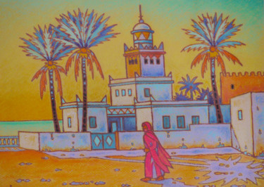 Peinture intitulée "el faro à Ifni" par Gilles Mével, Œuvre d'art originale, Pastel Monté sur Carton