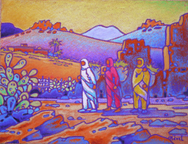 Schilderij getiteld "anti atlas maroc" door Gilles Mével, Origineel Kunstwerk, Pastel Gemonteerd op Karton