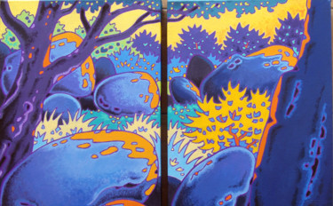 Peinture intitulée "rochers bleus" par Gilles Mével, Œuvre d'art originale, Acrylique Monté sur Châssis en bois