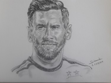 Portrait de Lionel Messi réalisé aux crayons Σχέδιο με τίτλο "Portrait de Lionel…" από Gilles Staub (LeCrayonAgile), Αυθεντικά έργα τέχνης, Μολύβι