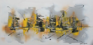 Peinture intitulée "la ville se transfo…" par Gilette Guerrero, Œuvre d'art originale, Acrylique