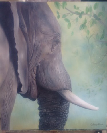 Painting titled "Elefante, óleo sobr…" by Gilmar Paiva, Original Artwork