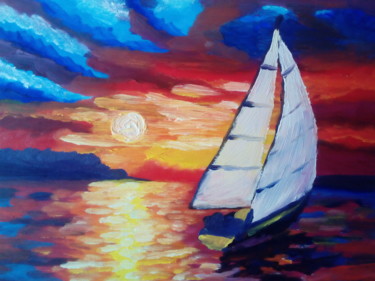 Pintura intitulada "солнечный закат .jpg" por Marsel Gilmiev, Obras de arte originais, Óleo