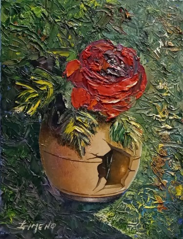 Painting titled "jarron con flor" by Gimeno, Original Artwork, Oil