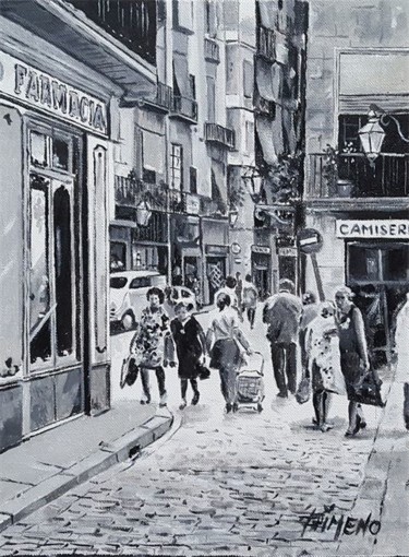 Peinture intitulée "barrio gotico" par Gimeno, Œuvre d'art originale