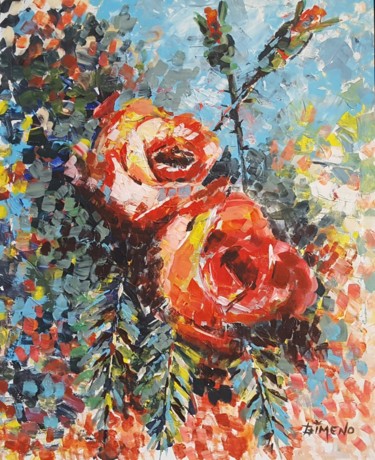 Painting titled "rosas" by Gimeno, Original Artwork, Acrylic Mounted on Other rigid panel