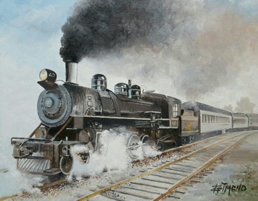 Painting titled "el tren" by Gimeno, Original Artwork, Oil