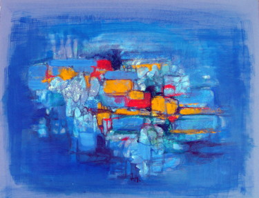 Peinture intitulée "abstrait bleu" par Gin, Œuvre d'art originale, Acrylique