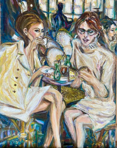 Pintura intitulada "Les Deux Amies dans…" por Gina Son, Obras de arte originais, Óleo