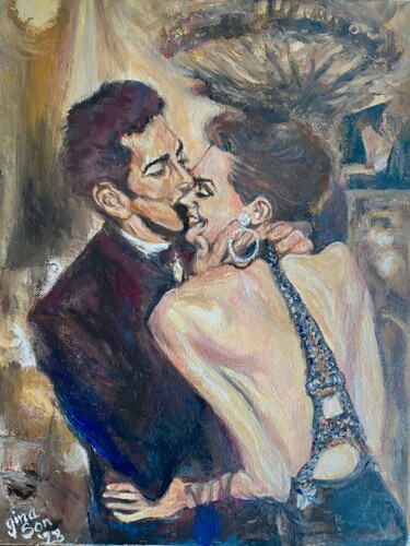 Pintura titulada "Paris Lovers (La Pl…" por Gina Son, Obra de arte original, Oleo