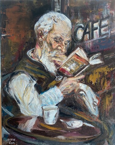 Pintura titulada "A Wise Man in A Caf…" por Gina Son, Obra de arte original, Oleo