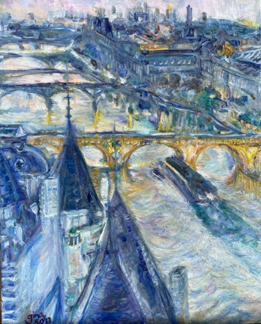 Pittura intitolato "Pastel Seine Paris" da Gina Son, Opera d'arte originale, Olio