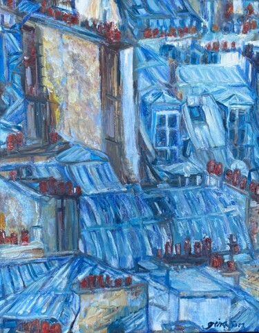 Peinture intitulée "Parisian Rooftops N…" par Gina Son, Œuvre d'art originale, Huile