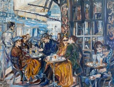 Painting titled "Parisian Cafe St. R…" by Gina Son, Original Artwork, Oil