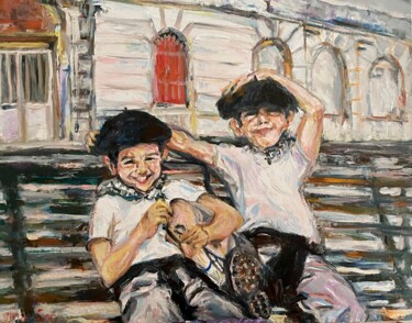 Malerei mit dem Titel "The Spanish Boys at…" von Gina Son, Original-Kunstwerk, Öl