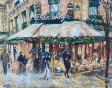 Картина под названием "Paris Cafe Les Deux…" - Gina Son, Подлинное произведение искусства, Масло