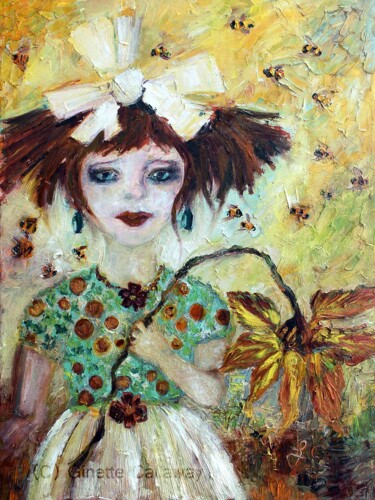 Painting titled "Leora and her Bees" by Ginette Callaway, Original Artwork, Oil