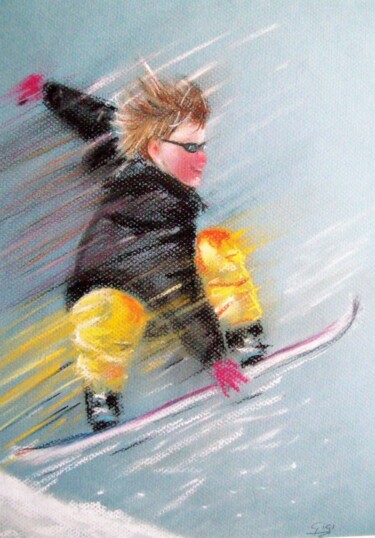 Malerei mit dem Titel "ski jump" von Ginette Richard, Original-Kunstwerk, Pastell