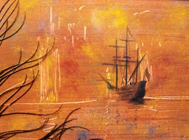 Malerei mit dem Titel "Départ pour la Nouv…" von Ginette Richard, Original-Kunstwerk, Tinte