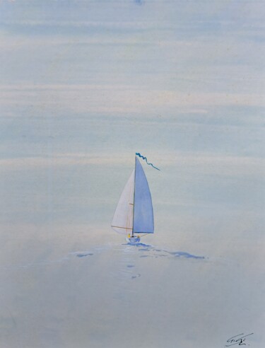 Painting titled "Départ en mer" by Ginette Richard, Original Artwork, Watercolor