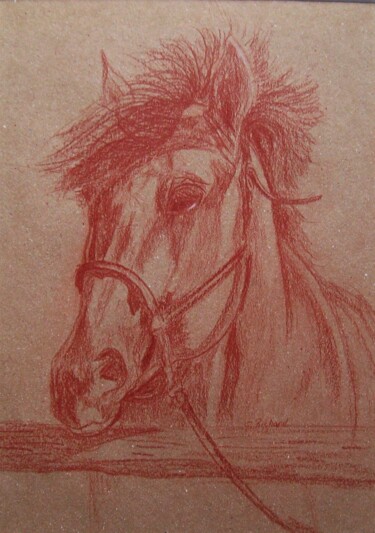 Desenho intitulada "tête de cheval" por Ginette Richard, Obras de arte originais, Conté