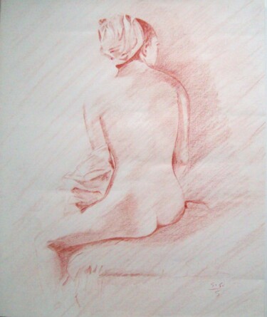 Drawing titled "Nu coiffe" by Ginette Richard, Original Artwork, Conté