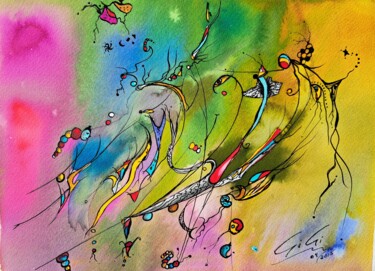 Painting titled "Méduse" by Ginette Richard, Original Artwork, Ink